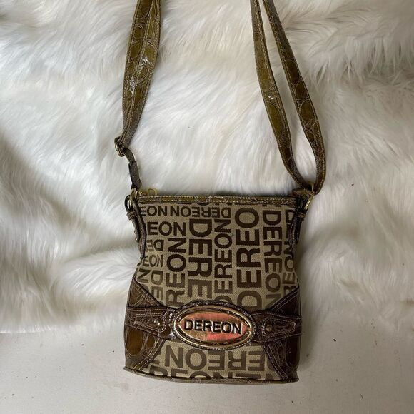 - Deréon khaki and brown canvas & faux leather embossed crocs prints cross… - Picture 1 of 12